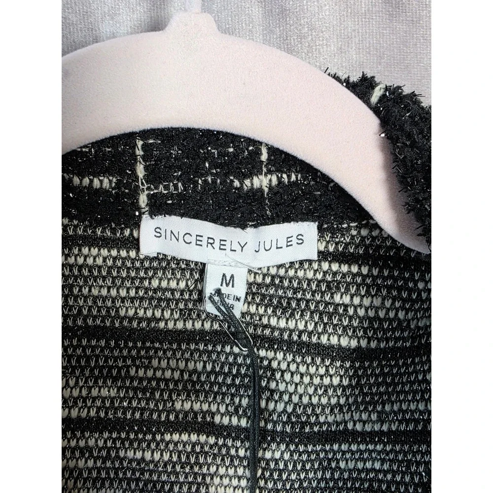 Sincerely Jules Womens M Black White Plaid Cropped Tweed Jacket Lurex GAETC265 - Picture 6 of 10